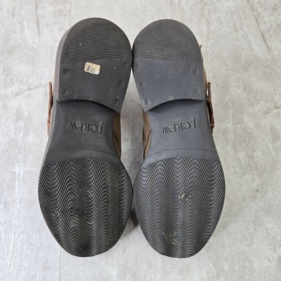 J Crew Ankle Boots 6 Brown Green Canvas Monk Strap Shoe Booties Grunge Lagenlook - Picture 7 of 13